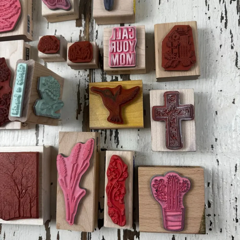 Wooden Rubber Stamp Lot Variety Bundle Scrapbooking Card Making Lot of 15 +